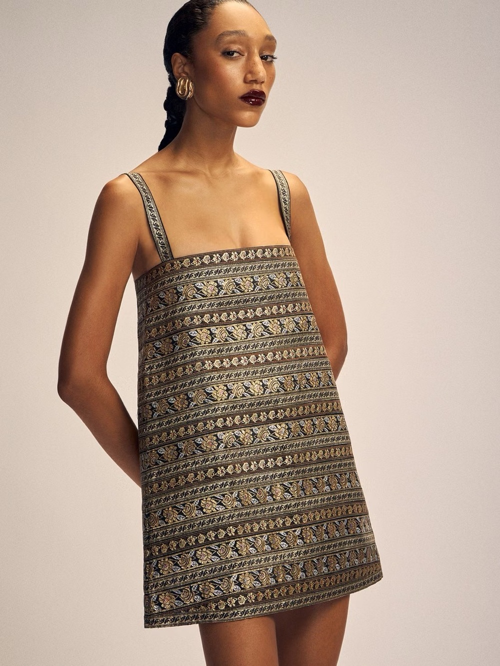 NWT Laura Cangussu Metallic Brocade Mini Dress